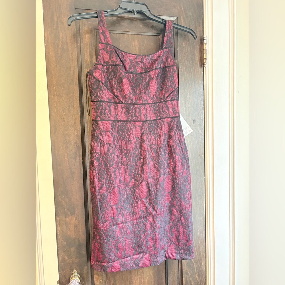 Adrianna Papell Black and Red Lace Dress